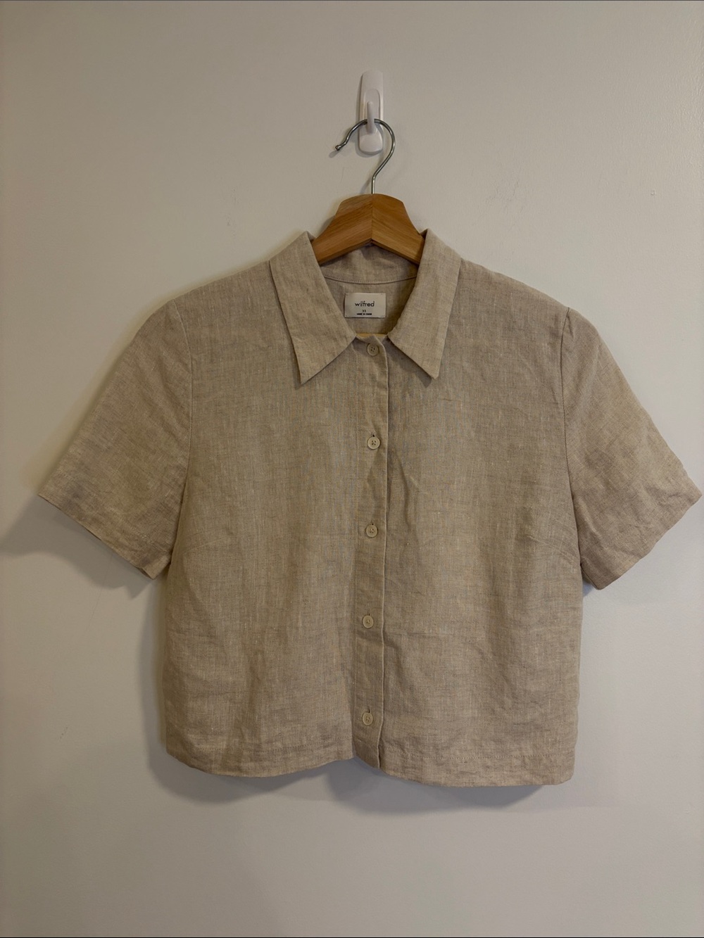 Wilfred Beige Linen Short-Sleeve Button-Down Shirt